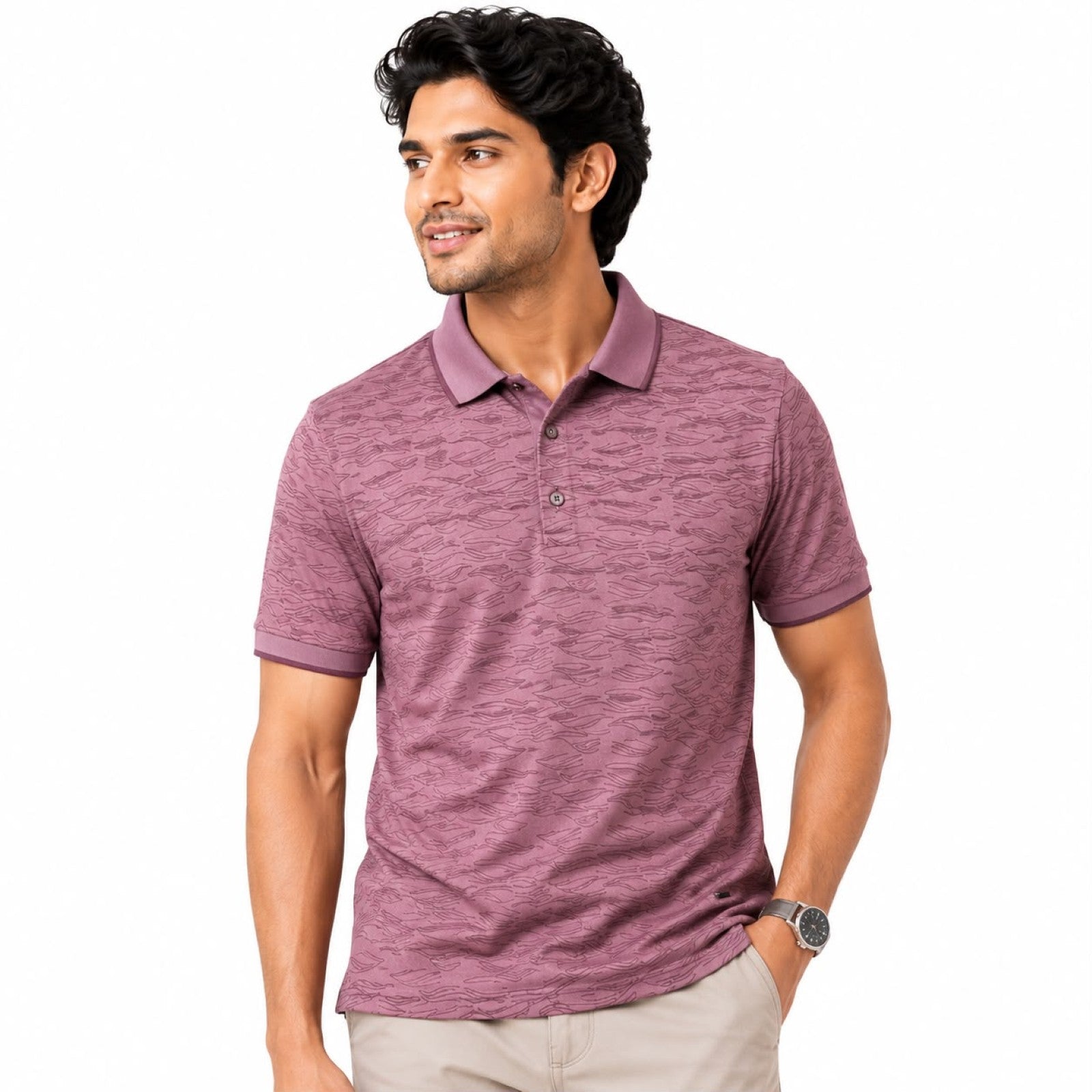Men's Light Pink Printed Polo T-Shirt
