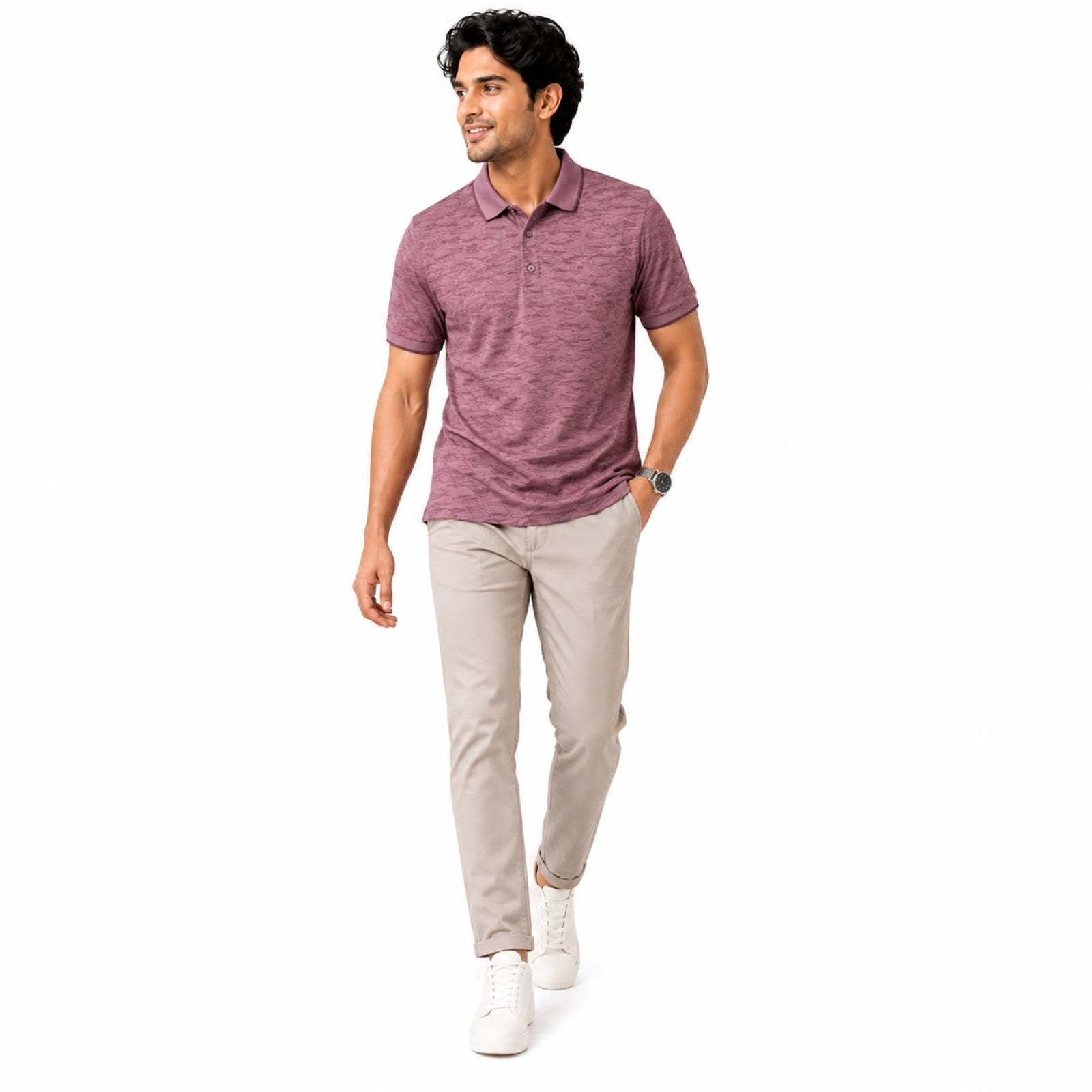 Men's Light Pink Printed Polo T-Shirt