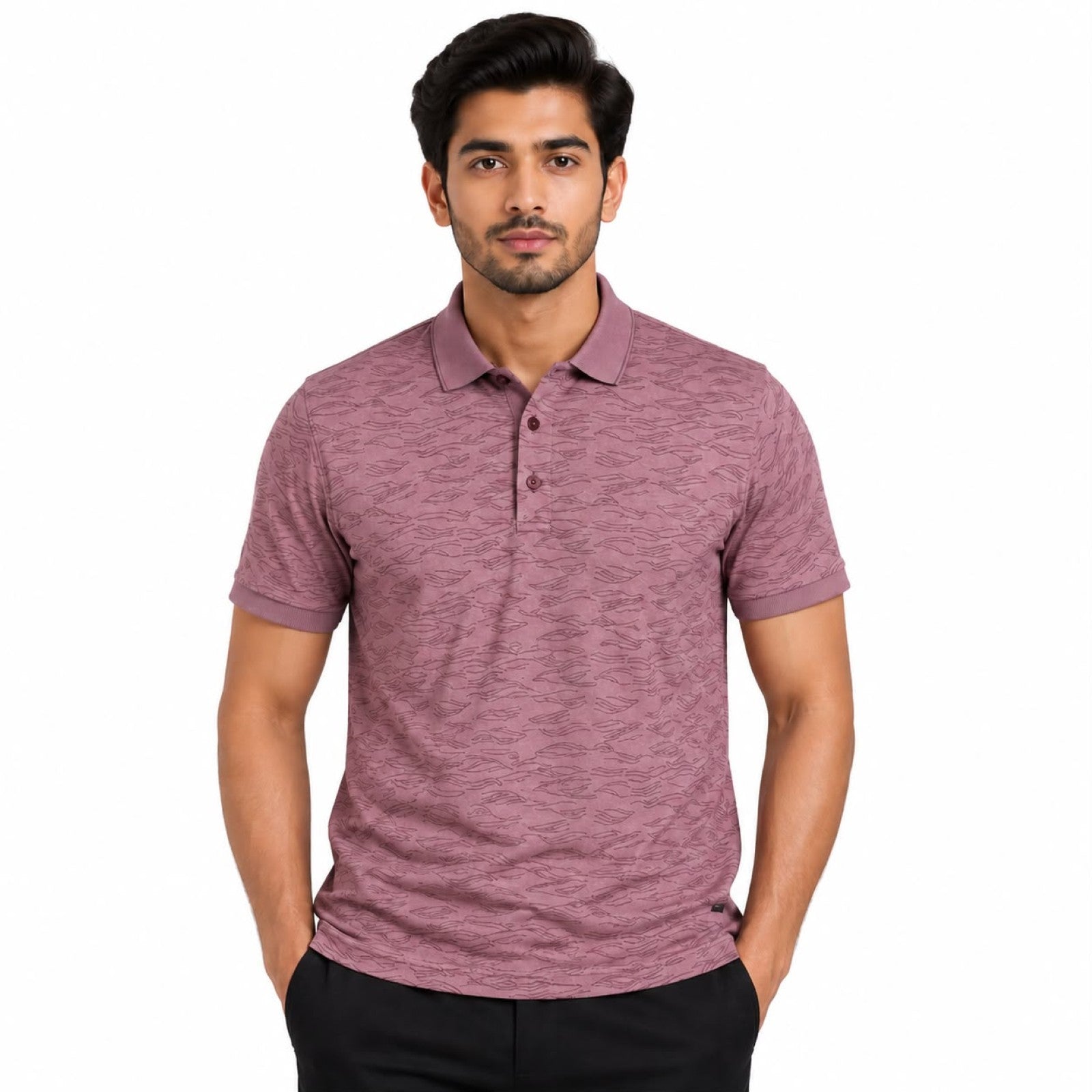 Men's Light Pink Printed Polo T-Shirt
