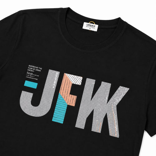 Men's Black JTK Typographic Graphic Crew Neck T-Shirt | Regular Fit Half Sleeve Casual Tee