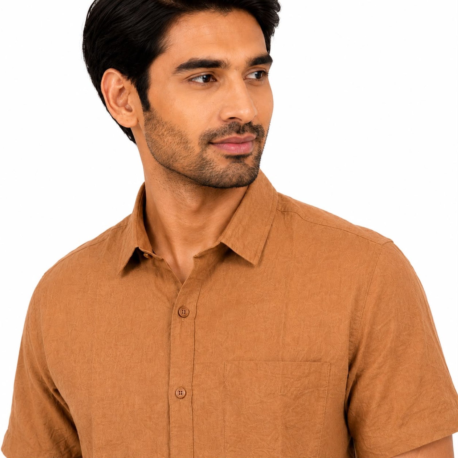 Men's Rustic Brown Textured Half Sleeve Casual Shirt