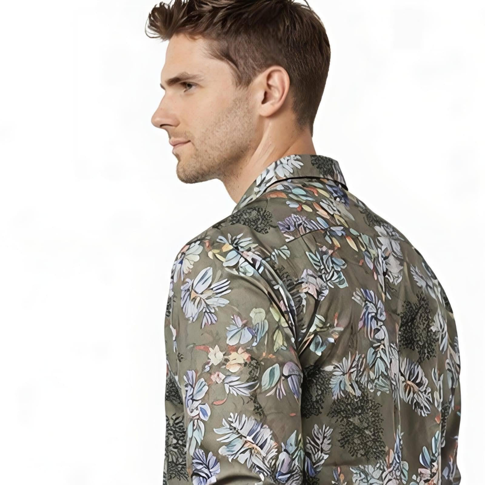 Men's Floral Green Full Sleeves Printed