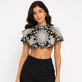 Women's Obsidian Nocturne Hand-Embellished Pearl and Sequin Cape-Style Crop Top-4