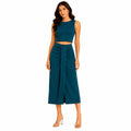 Women's Dark Green Sleeveless Crop Top and Front Drape Midi Skirt Co-Ord Set-1