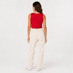 Women's Red High Neck Sleeveless Relaxed Crop Top | Solid Boxy Casual Top-4