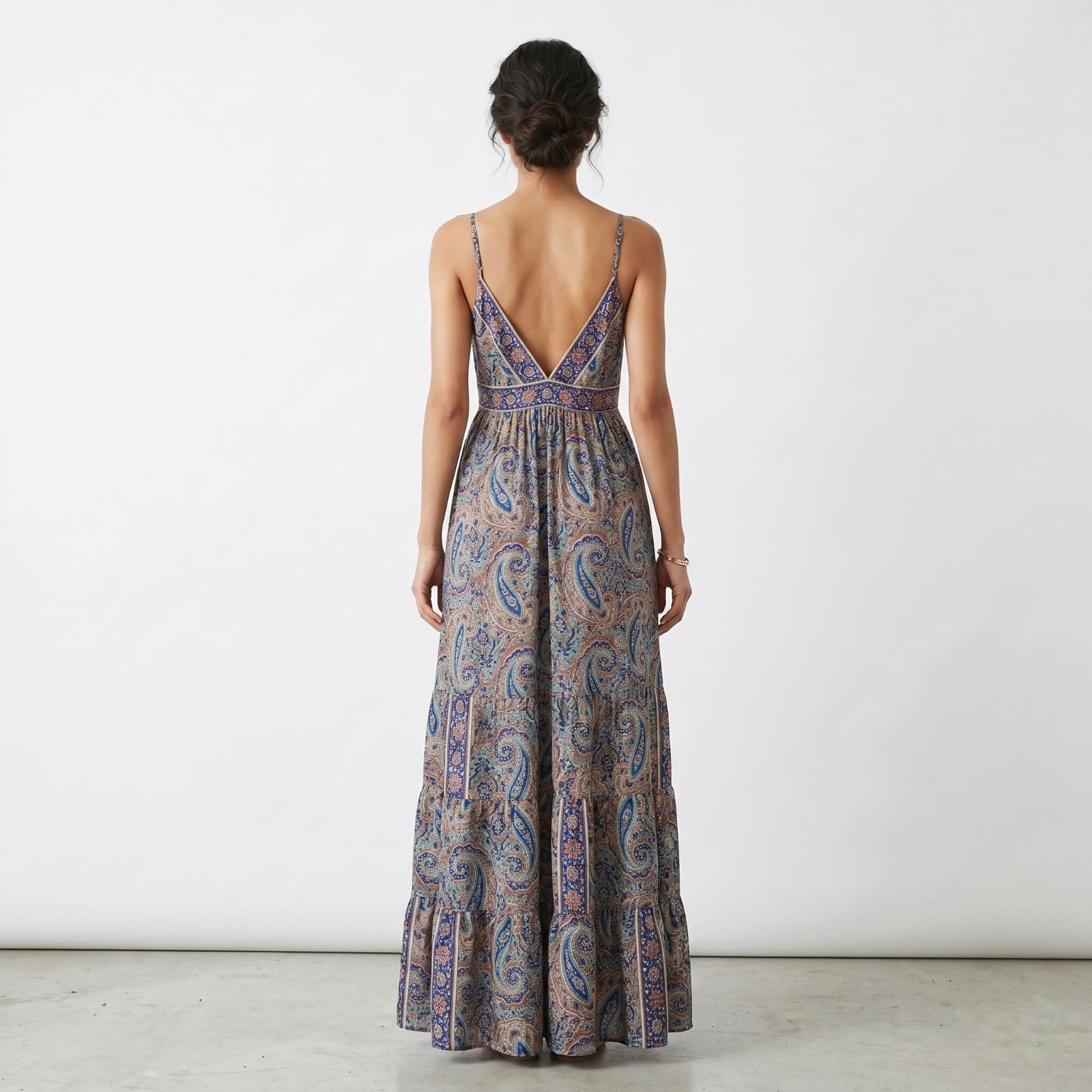 Women's Paisley Print Flared Maxi Dress-4