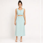 Women's Smoke Solid Sleeveless V-Neck Crop Top and Maxi Skirt Co-Ord Set for Casual Wear-1