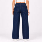 Women's Sleek High-Waist Wide-Leg Dark Navy Blue Denim Jeans-4