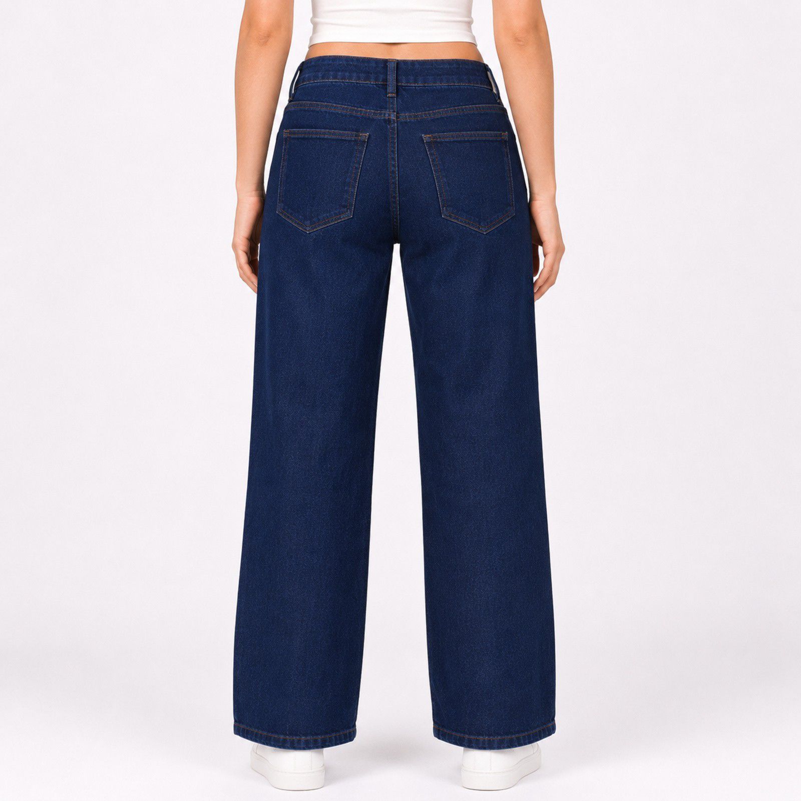 Women's Sleek High-Waist Wide-Leg Dark Navy Blue Denim Jeans-4