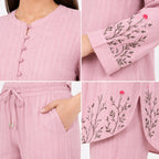 Women's Embroidered Kurta Pant Co-Ord Set | Elegant Straight Fit Ethnic Wear Set with Wide Leg Pants – Pink-3