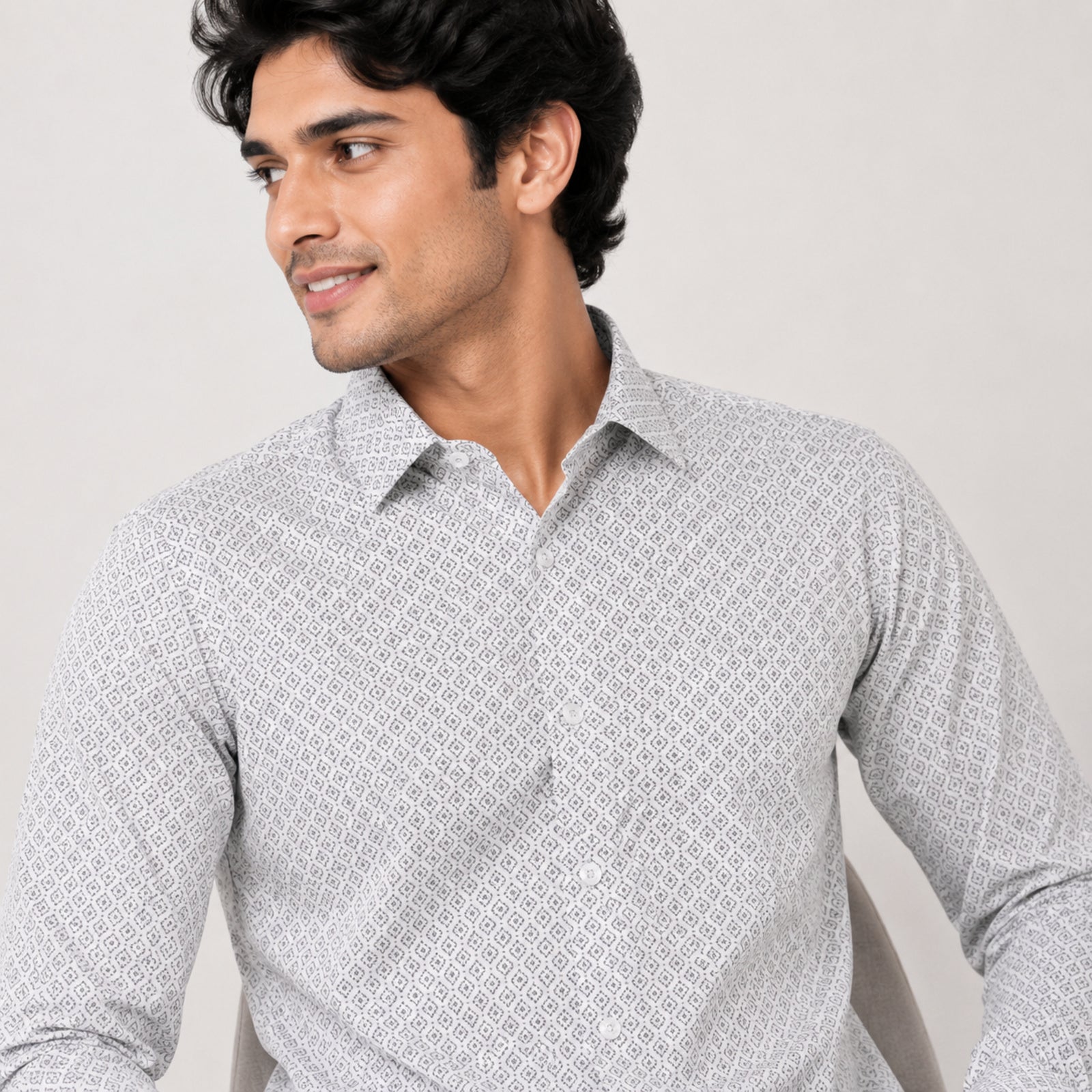 Men's Luxe White Geometric Print Formal Shirt-3