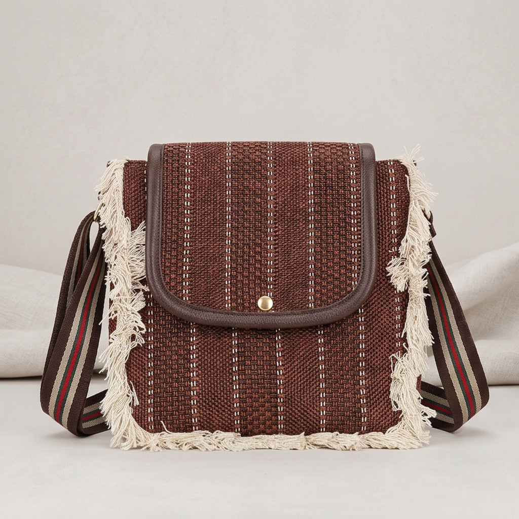 Women's Red Textured Fringe Crossbody Sling Bag with Adjustable Strap-2