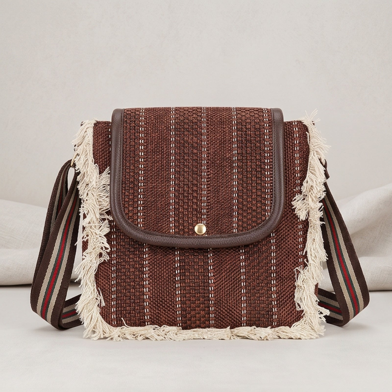 Women's Red Textured Fringe Crossbody Sling Bag with Adjustable Strap-2
