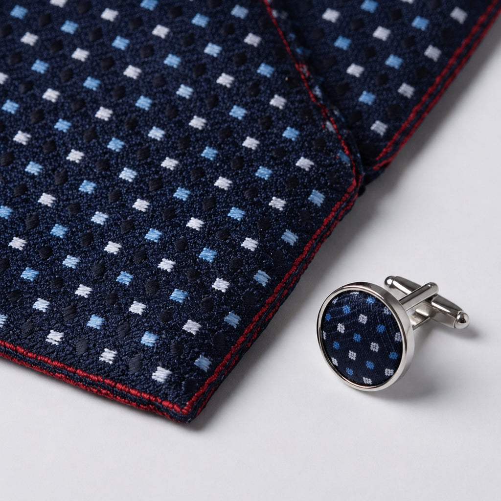 Men's Luxury Micro-Patterned Navy Blue Silk Formal Necktie with Matching Cufflinks Set-3