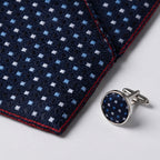 Men's Luxury Micro-Patterned Navy Blue Silk Formal Necktie with Matching Cufflinks Set-3