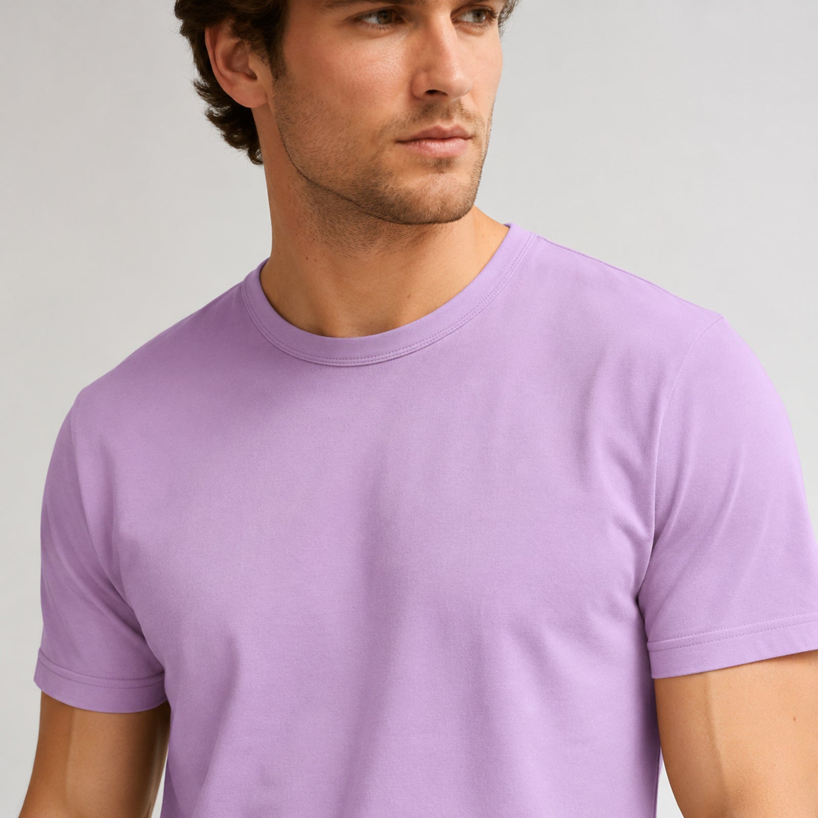 Men's Lavender Solid Casual T-Shirt-1