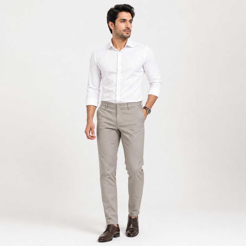 Men's Premium Stone Grey Slim Fit Formal Trousers-1