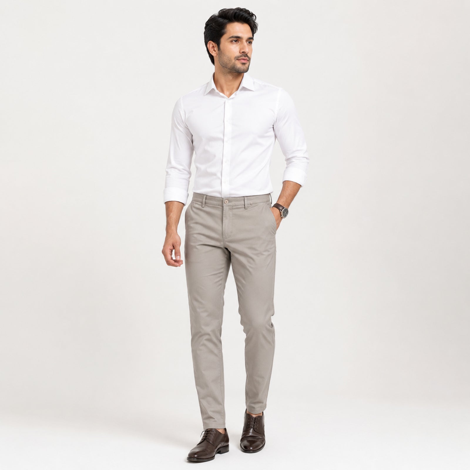 Men's Premium Stone Grey Slim Fit Formal Trousers-1