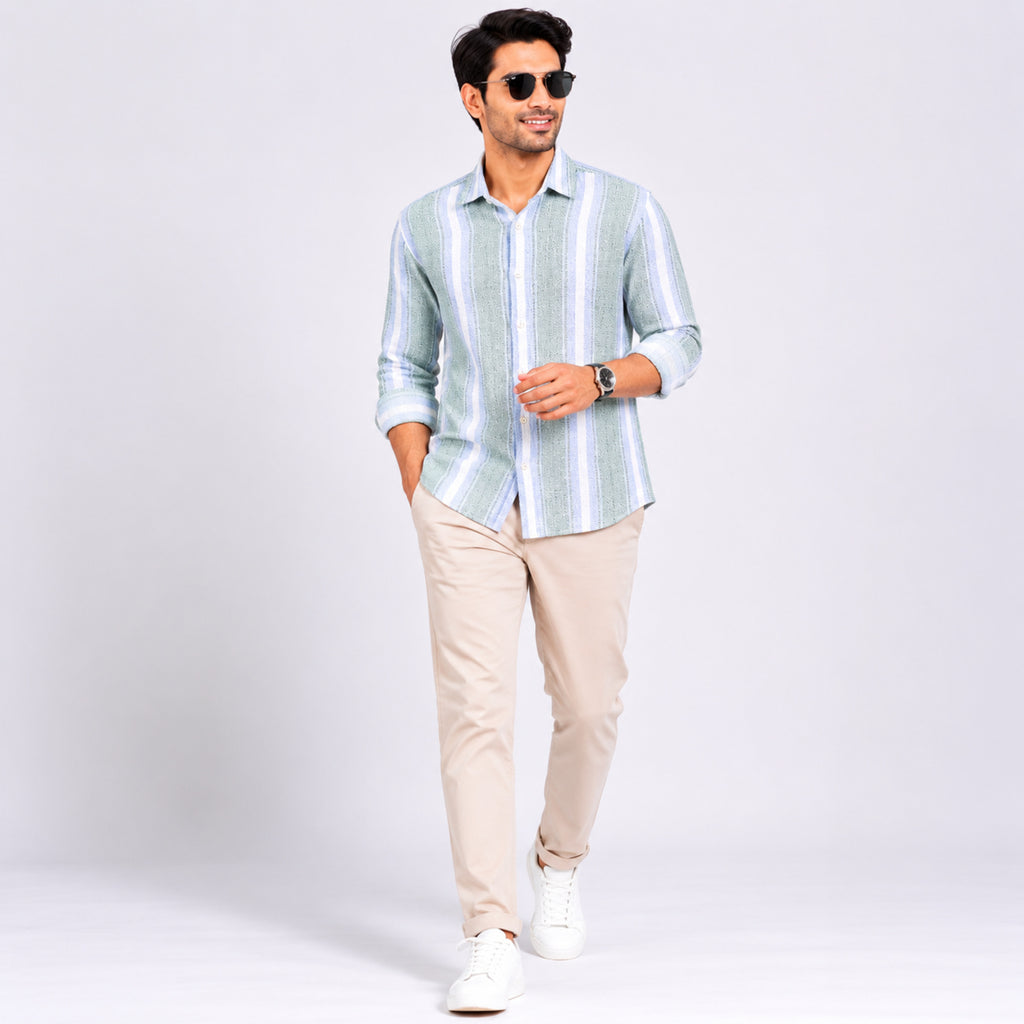 Men's Sky Blue Vertical Striped Casual Shirt-1