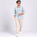 Men's Sky Blue Vertical Striped Casual Shirt-1
