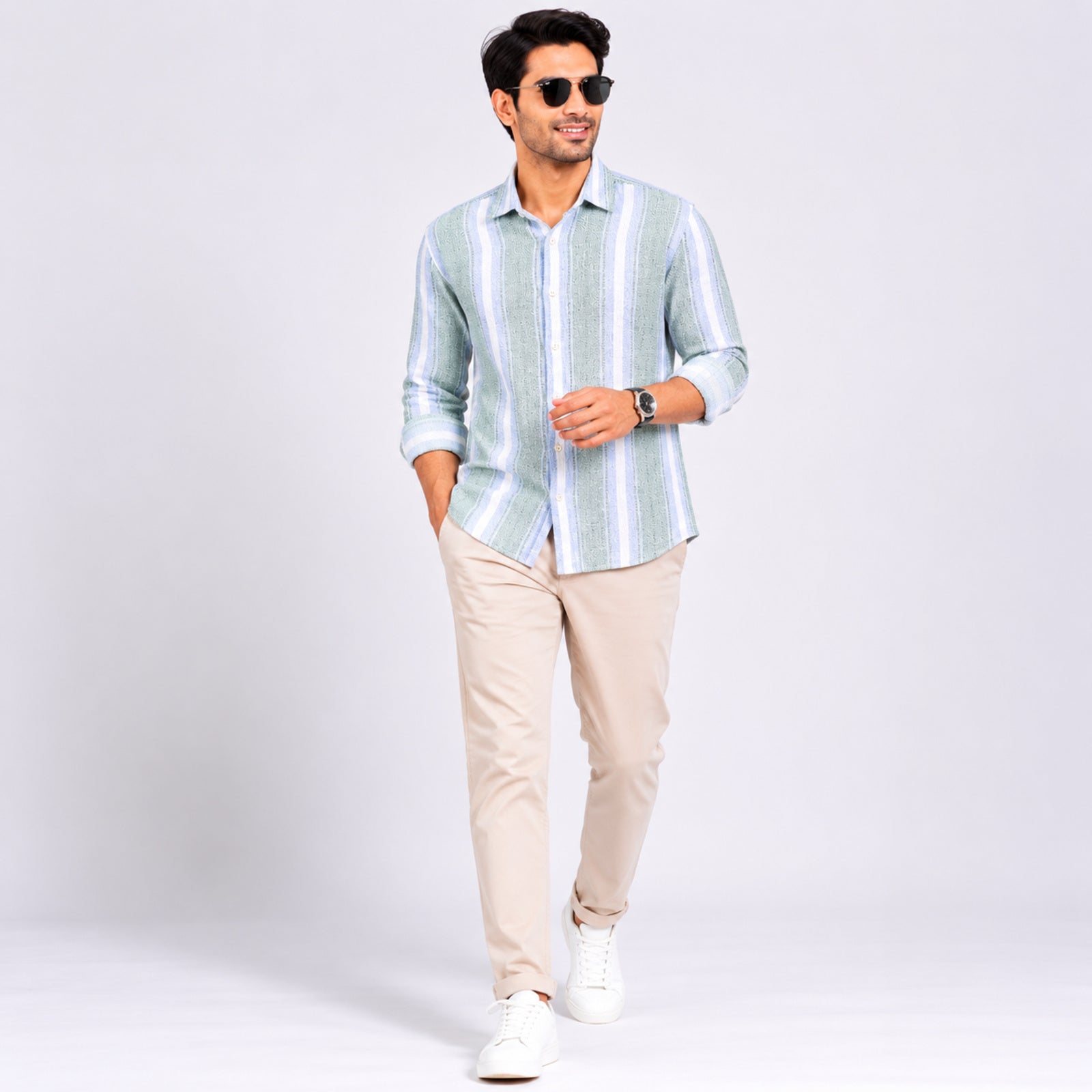 Men's Sky Blue Vertical Striped Casual Shirt-1