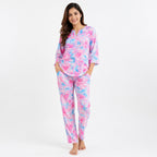 Women's Pink Abstract Printed Night Suit Co-Ord Set-1