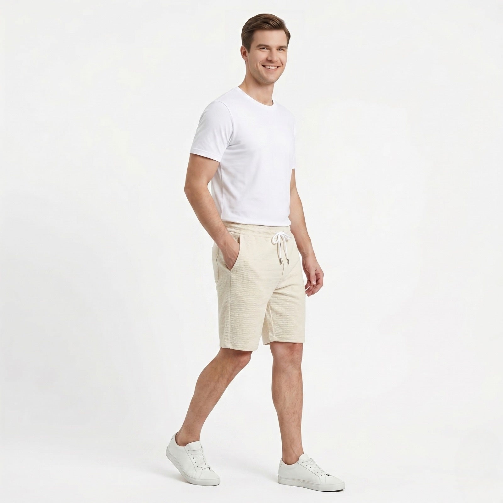 Men's Grey Drawstring Lounge Shorts-2