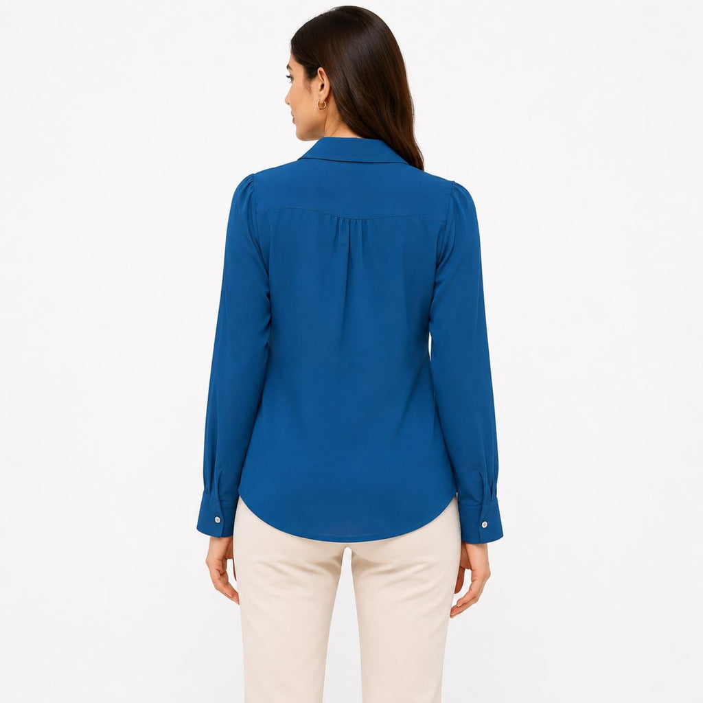 Women's Teal Ruffle Front Full Sleeve Shirt-2