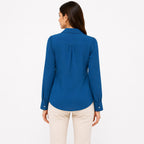 Women's Teal Ruffle Front Full Sleeve Shirt-2