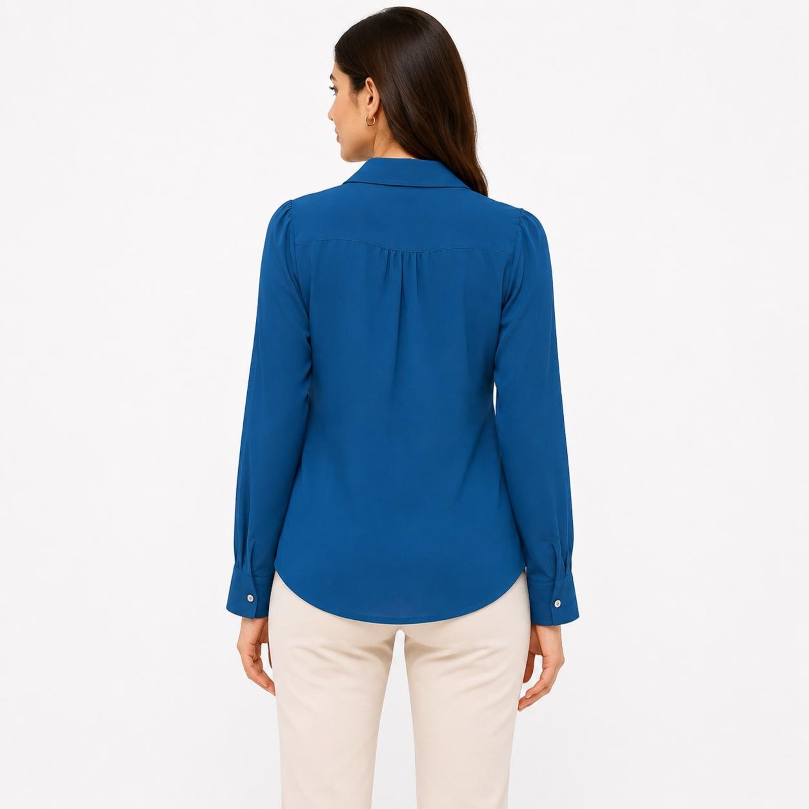 Women's Teal Ruffle Front Full Sleeve Shirt-2