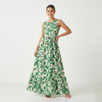 Women's Green Floral Print Sleeveless Maxi Dress-2