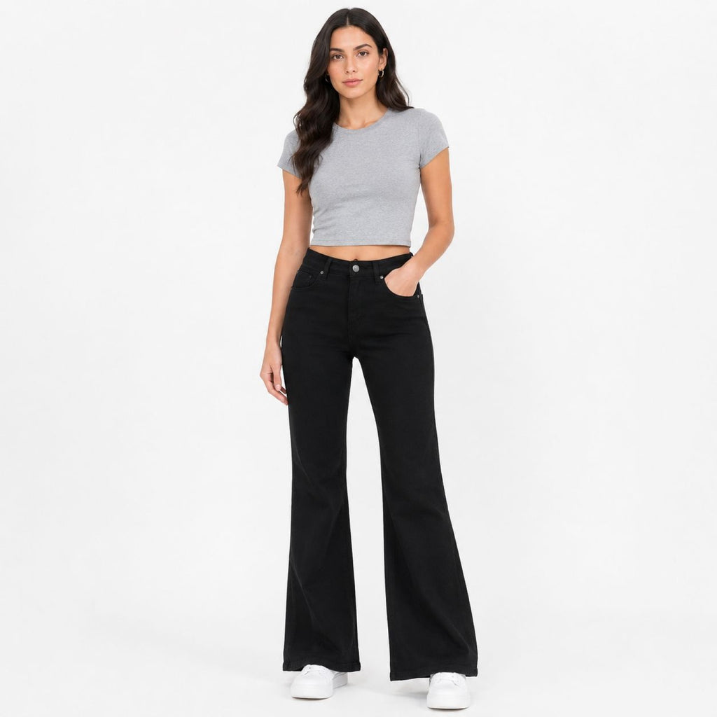 Women's Black Flared Wide Leg Jeans | High-Rise Premium Denim-1
