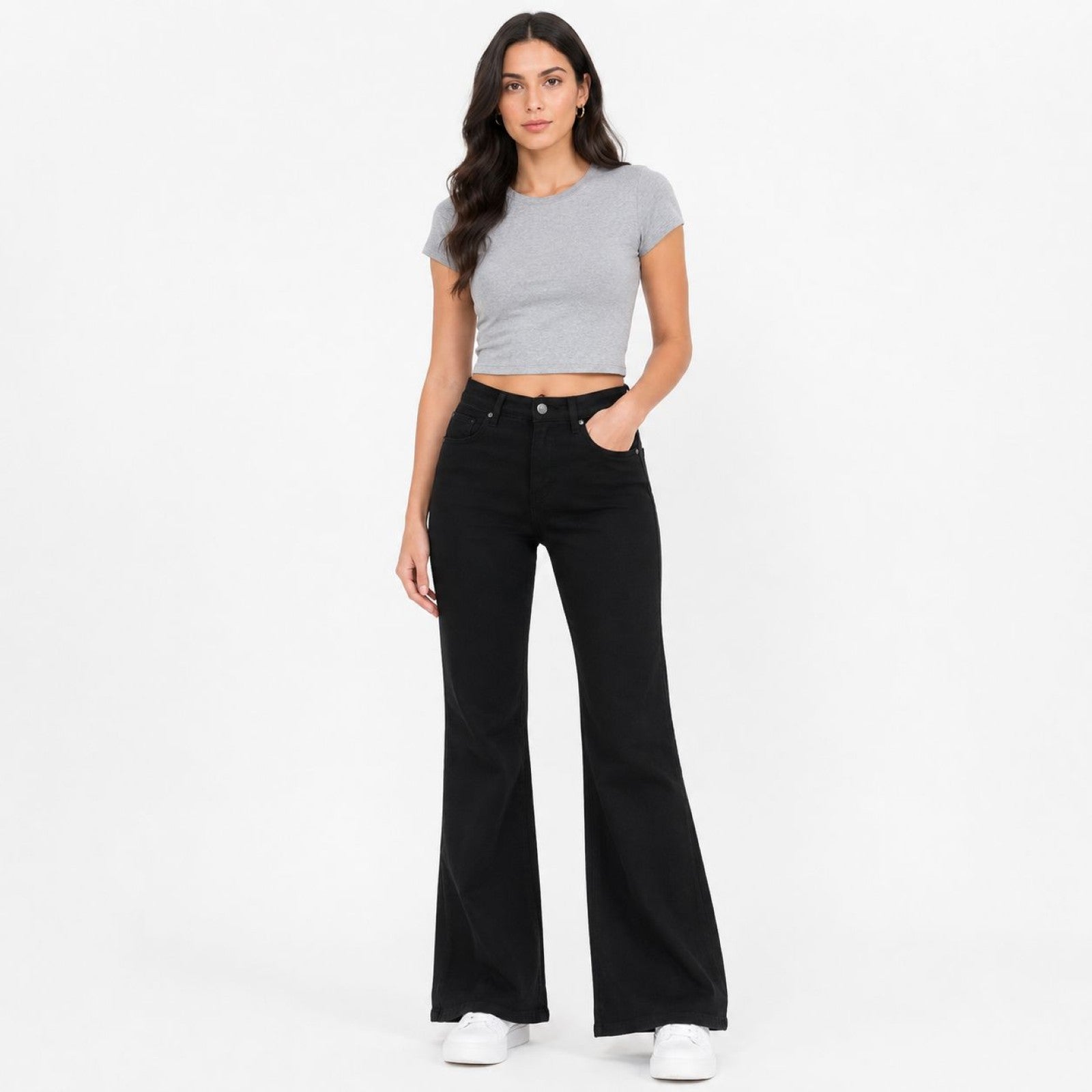 Women's Black Flared Wide Leg Jeans | High-Rise Premium Denim-1