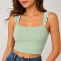 Women's Sage Aura Green Ribbed Square Neck Crop Tank Top-1