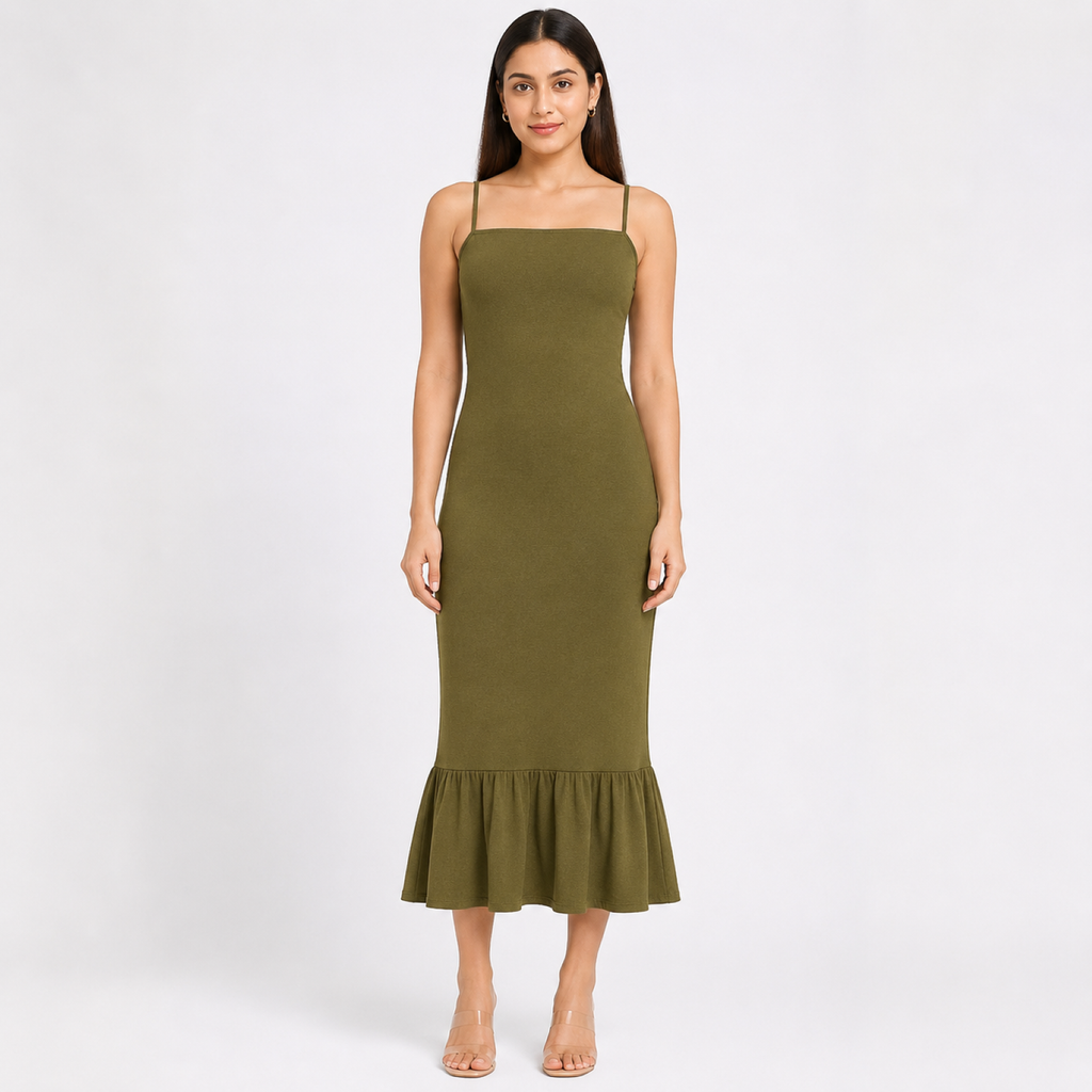 Women's Green Solid Sleeveless Mermaid Maxi Dress-4
