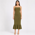 Women's Green Solid Sleeveless Mermaid Maxi Dress-4
