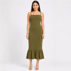 Women's Green Solid Sleeveless Mermaid Maxi Dress-4