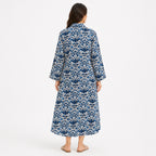 Women's Blue Ikat Print Button-Down Midi Dress with Flared Sleeves-4