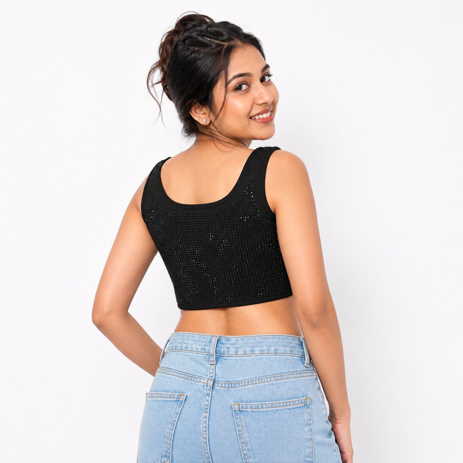 Midnight Luxe Swarovski Embellished Crop Top-4