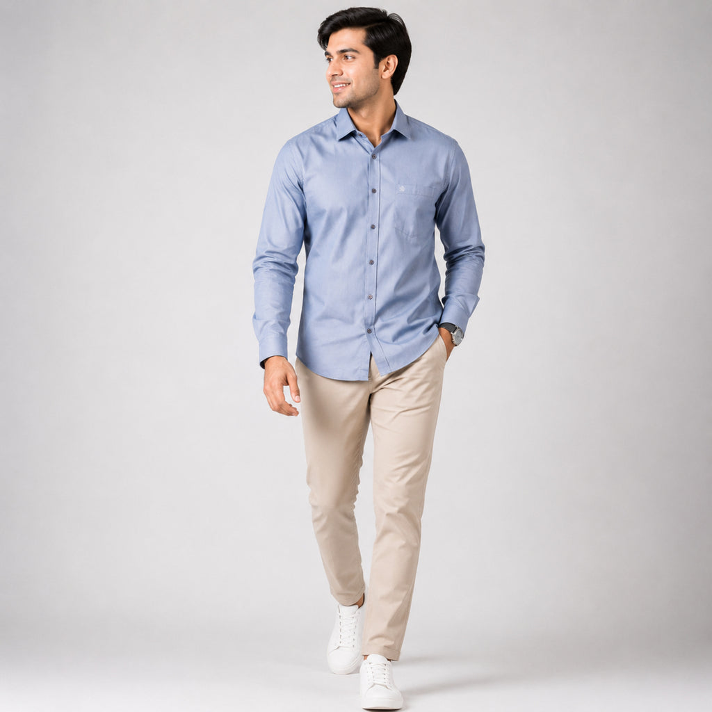 Men's Sky Blue Solid Full Sleeve Casual Shirt-3