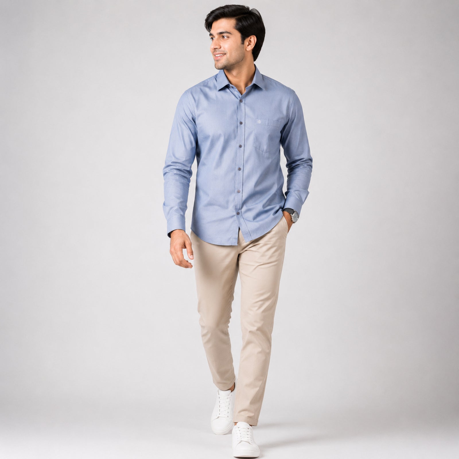 Men's Sky Blue Solid Full Sleeve Casual Shirt-3