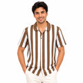 Men's Beige & White Vertical Stripe Polo T-Shirt-4