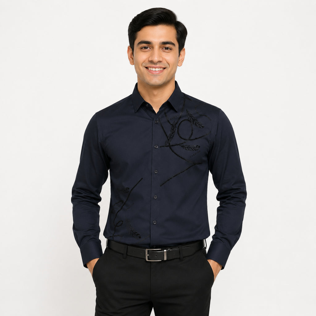 Men's Black Premium Abstract Printed Slim Fit Formal Shirt-4