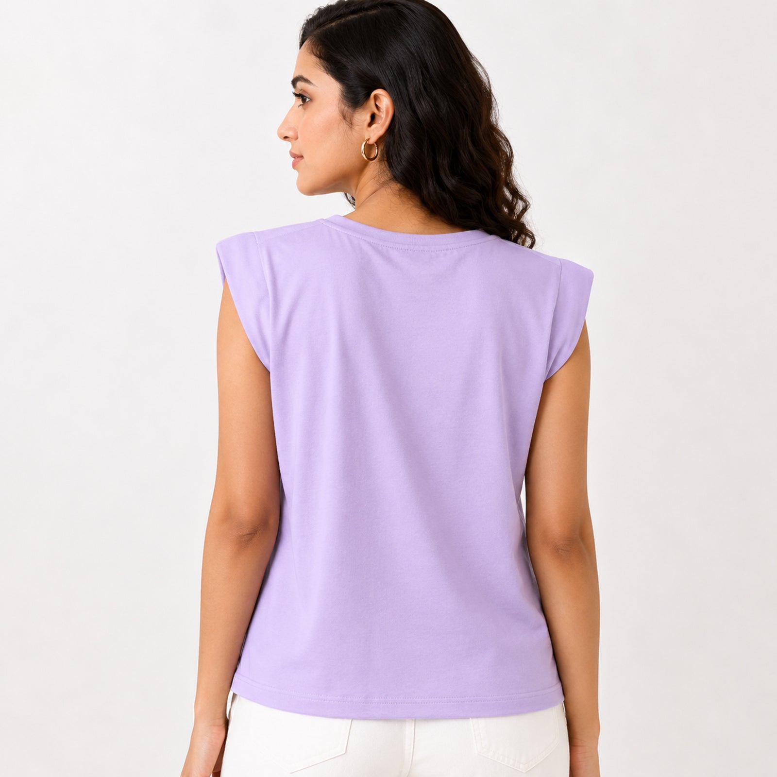 Women's Etherial Amethyst Lavender Muscle Tee with Architectural Padded Shoulders-3