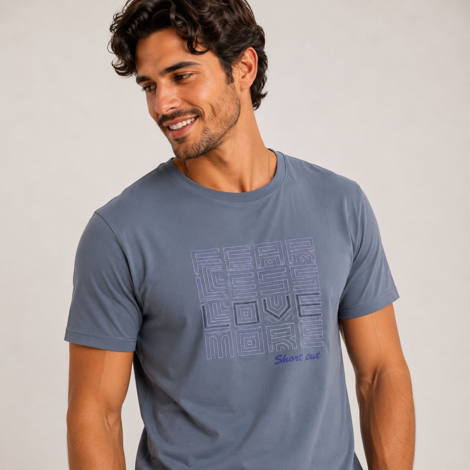 Men's Sky Blue Graphic Print Crew Neck T-Shirt-3