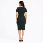 Women's Regal Emerald Green Textured Sheath Dress with Starburst Embellishments-4