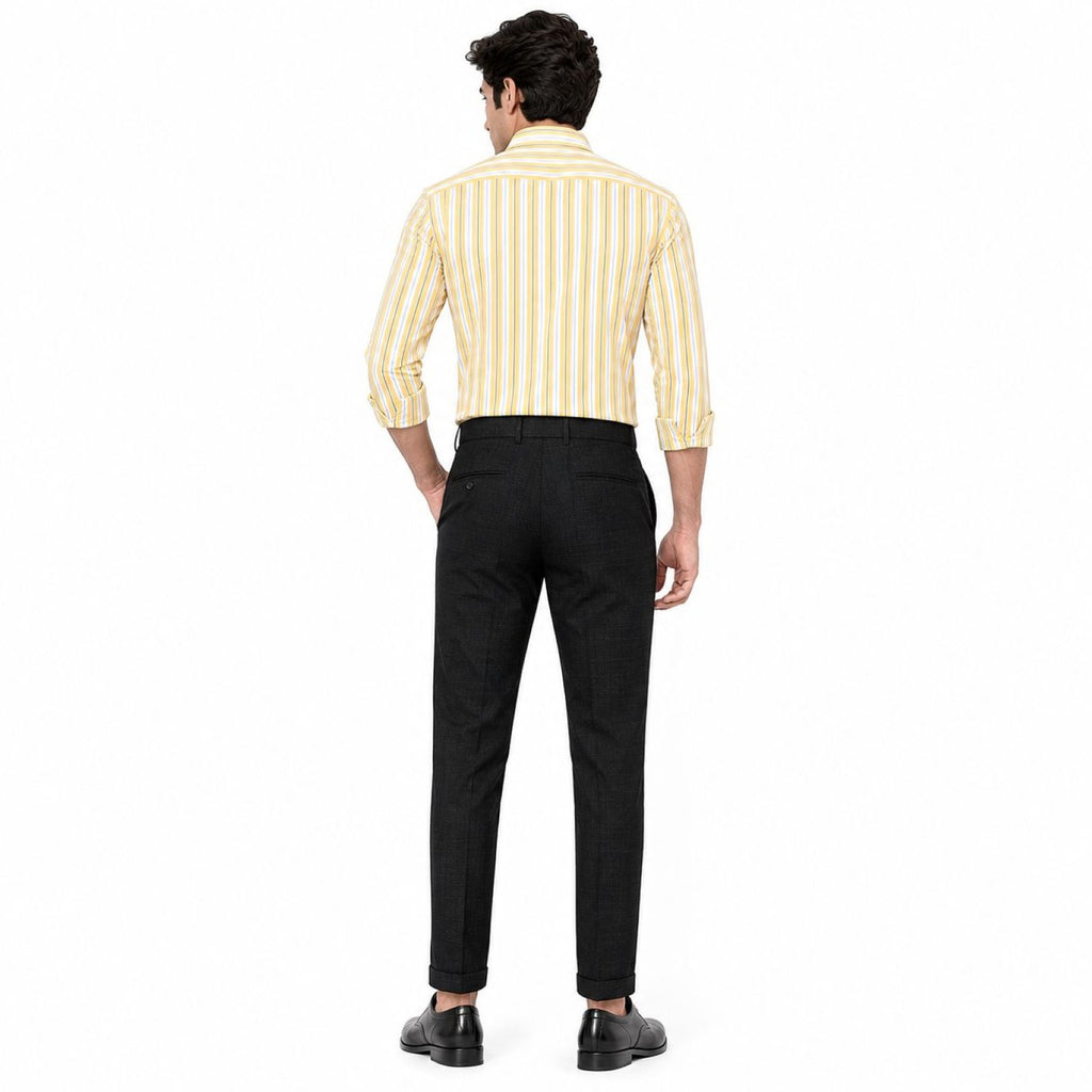 Men's Blue Textured Slim Fit Trousers | Smart Casual Tailored Pants-4