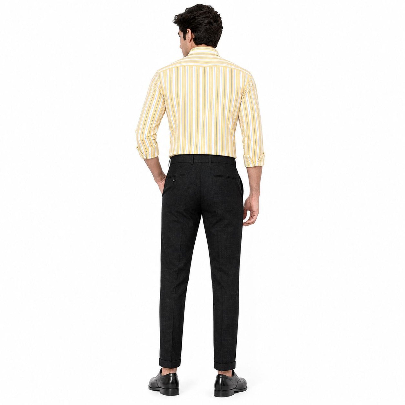 Men's Blue Textured Slim Fit Trousers | Smart Casual Tailored Pants-4