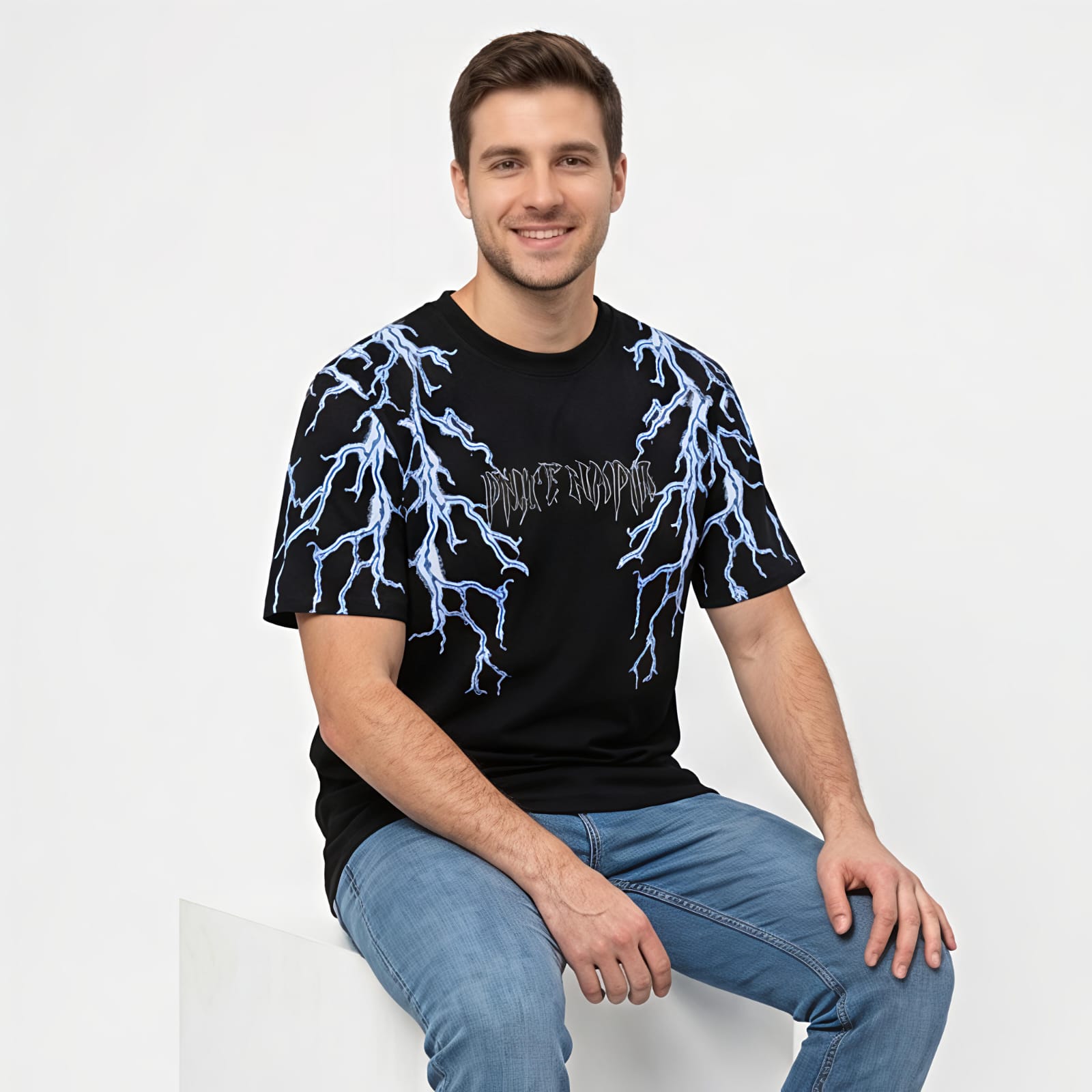 Men's Thunder Strike Graphic Oversized T-Shirt-3