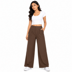 Women's Rust High-Waist Pleated Wide Leg Casual Trousers-1